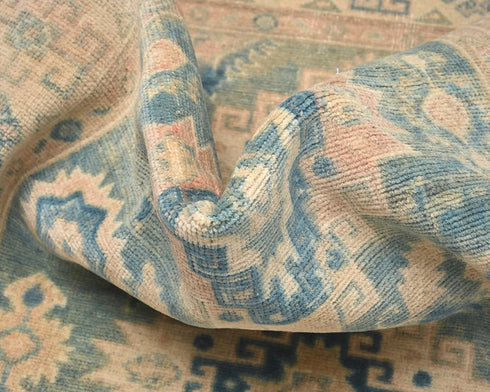 3x5 Blue Kuba Afghan Hand Knotted Wool Area Rug